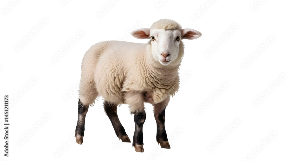 Obraz premium Cute young sheep standing on a white background isolated image
