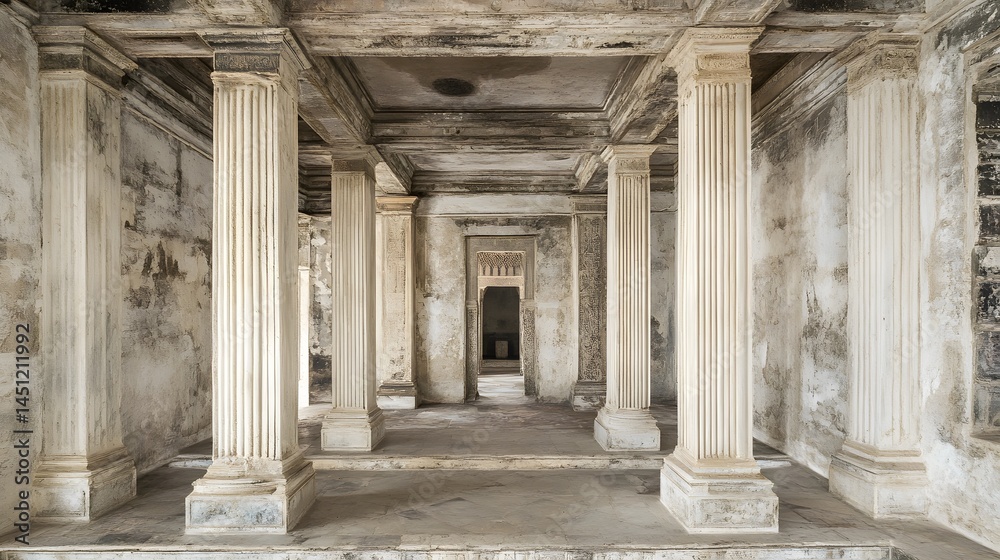 Obraz premium Ancient Ruins Hallway with Stone Columns and Weathered Walls