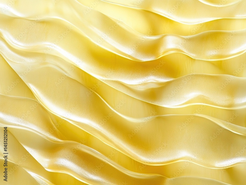 Obraz premium Light yellow background with elegant wavy transparent acrylic texture, soft reflected light and spring theme design element, minimalist aesthetic creative project, modern abstract pattern,