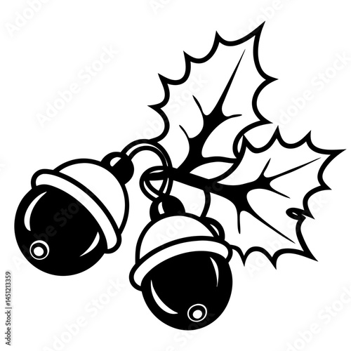 Minimal Sleigh Bells & Holly Vector on White