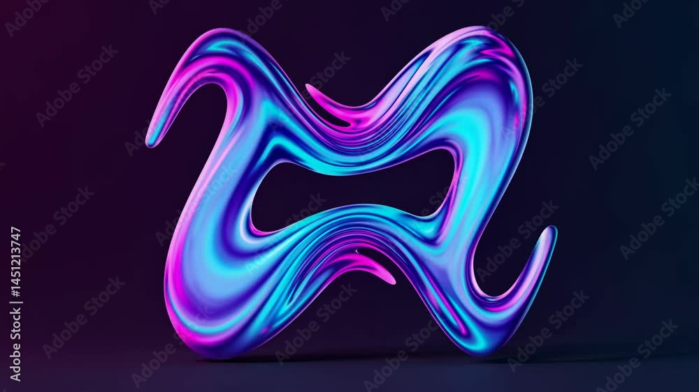Abstract 3D shape with swirling blue and pink colors. Fluid and dynamic ...