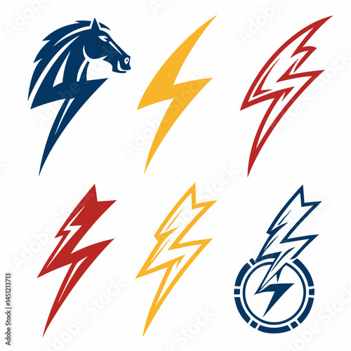 Modern Power Energy Logo Graphic Elements Horse And Bolt Symbols Vector Design
