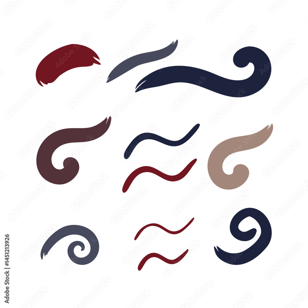 Fototapeta premium Boho Chic Rainbows Clouds And Water Waves Vector Illustration Set
