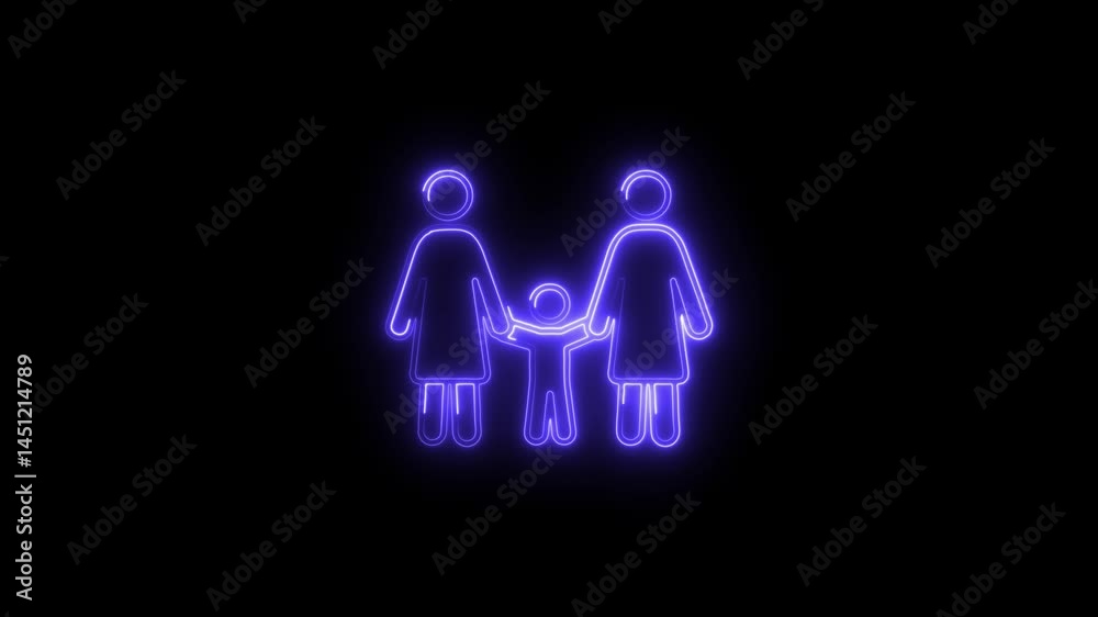 Neon family icon animation graphic element isolated on black background mothers child holding hands modern style bright glowing design Neon family icon animation graphic element isolated on black background mothers child holding hands modern style bright glowing design