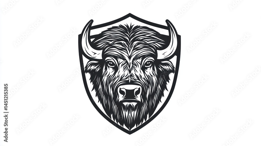 Obraz premium Buffalo Head Emblem on Shield