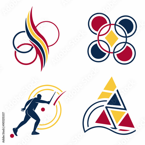 Abstract Sporting Vector Graphics Collection With Athlete Rings And Brush Strokes