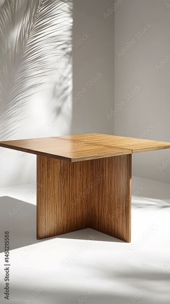 Fototapeta premium Modern Minimalist Wooden Table Design, Expandable Square Tabletop