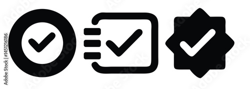 Checkmark, approval icon set. Vector glyph pictograms of validation, certification, confirmation concept