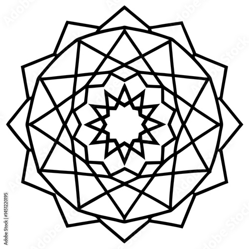 Geometric Mandala Vector with Nested Polygons on White
