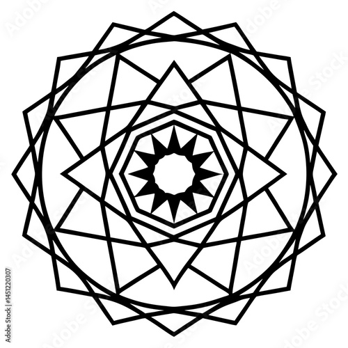 Geometric Mandala Vector with Nested Polygons on White