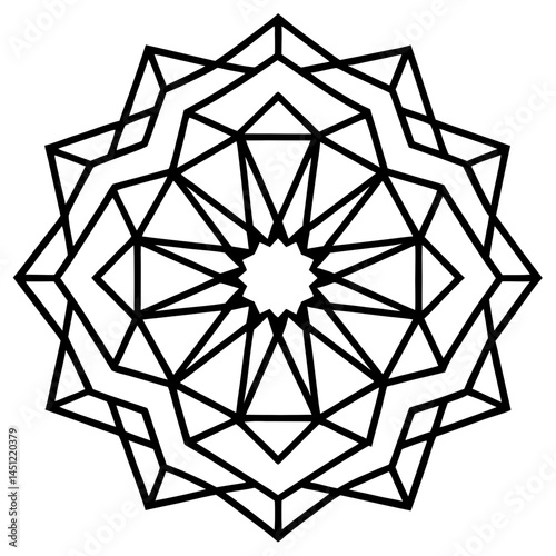 Geometric Mandala Vector with Nested Polygons on White