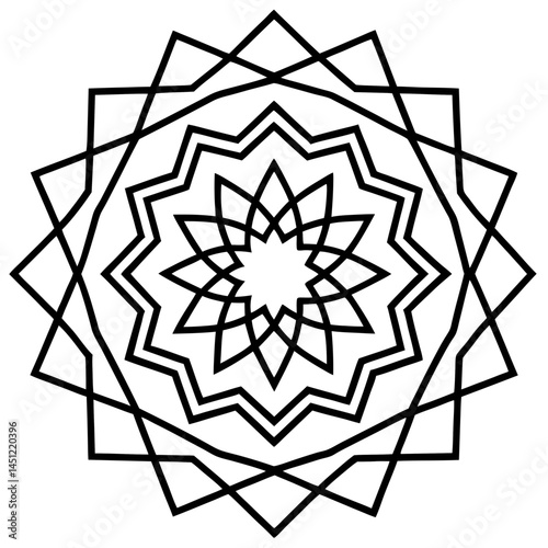 Geometric Mandala Vector with Nested Polygons on White