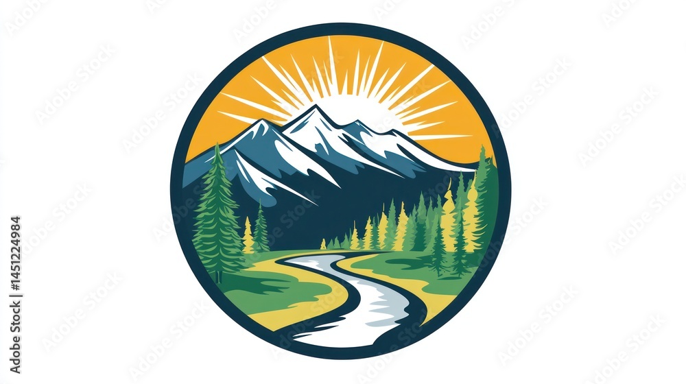 Obraz premium Mountain River Sunrise Circle Art (2)