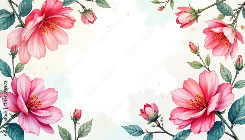 Fototapeta premium Watercolor floral elements create a continuous design , aesthetic, beauty