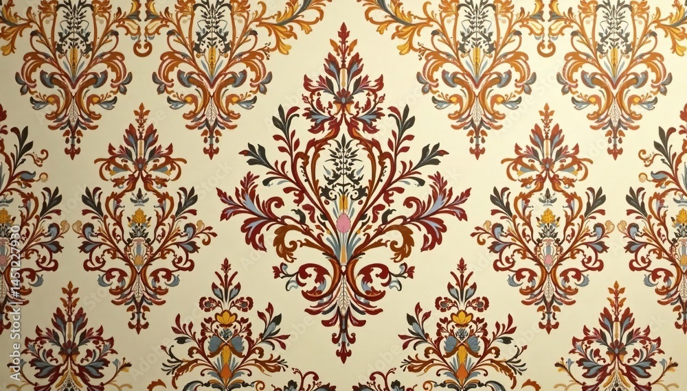 Intricate floral damask textile pattern in beige and brown , textile, illustration Intricate floral damask textile pattern in beige and brown , textile, illustration
