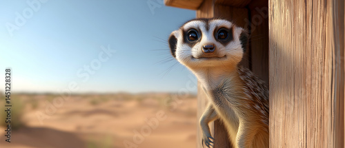 Wallpaper Mural Meerkat Peeking From Wooden Structure In Desert Landscape Torontodigital.ca