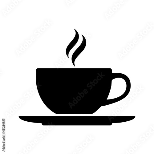 Coffee cup silhouette isolated on transparent background, steaming hot drink vector png, simple icon for cafe and beverage themes