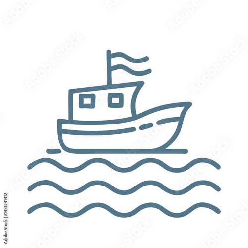 Simple Boat on Water Icon Illustration