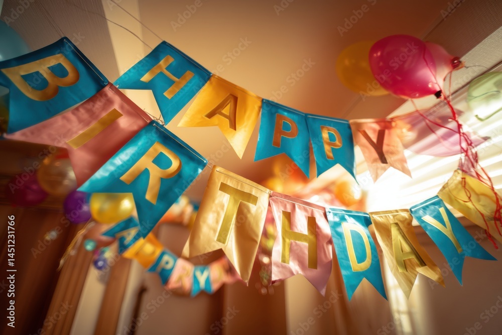 Fototapeta premium Birthday banner hanging with festive colors