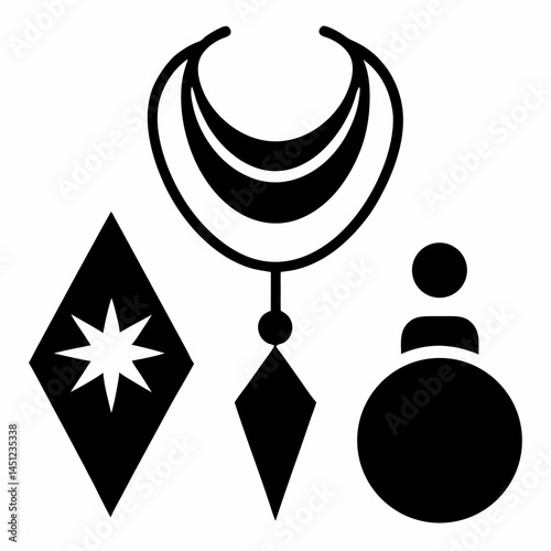 Black and White Jewelry Icons Minimalist Fashion Accessory Vector Set