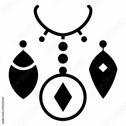 Black and White Jewelry Icons Minimalist Fashion Accessory Vector Set