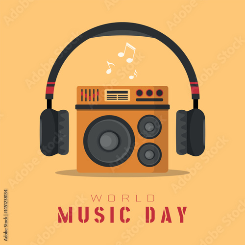 World Music Day Poster. Speaker and headphone