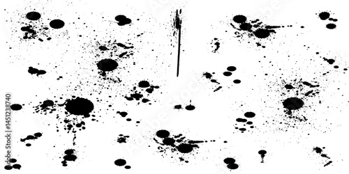 Spray paint drips, ink blots or splatters set. Black splashes, graffiti speckles and inkblot spots with dust effect. Paintbrush splotch, inky drops or liquid blobs. Abstract dirty grunge splash stains