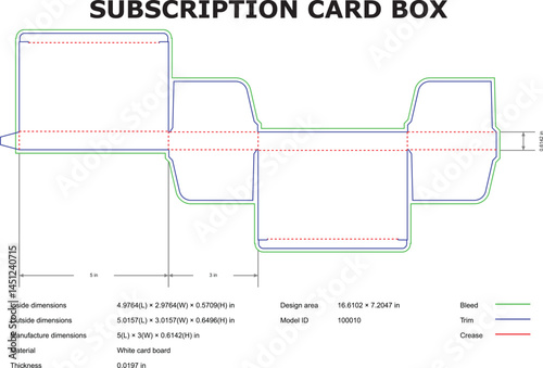 Subscription Box Packaging Die Cut Template Layout With Dimensions And Manufacturing Information
