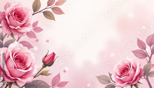 Delicate watercolor roses & leaves, blush pink hues, surface pattern, print