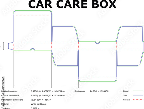 Car Care Box Packaging Die Cut Template With Dimensions And Guidelines