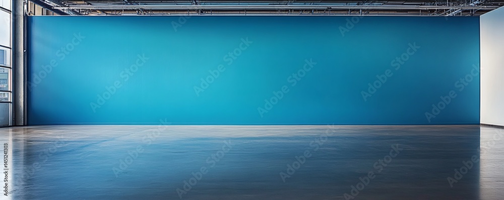 Empty interior space with a vibrant teal wall.