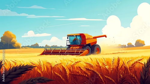 Wheat harvest by combine harvester. Agriculture background and harvest theme