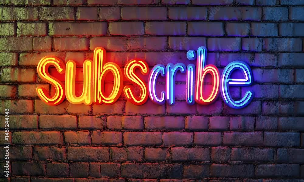 Colorful Neon Subscribe Sign Illuminating Urban Brick Wall in Vibrant Lighting Environment Video Animation Colorful Neon Subscribe Sign Illuminating Urban Brick Wall in Vibrant Lighting Environment Video Animation