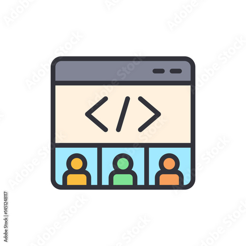 Dev conference colored icons, minimalist vector illustration ,simple transparent graphic element .Isolated on white background