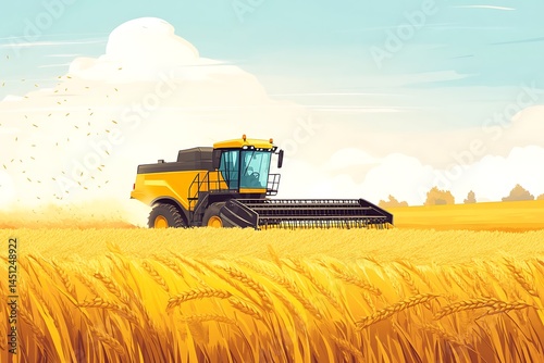 Wheat harvest by combine harvester. Agriculture background and harvest theme