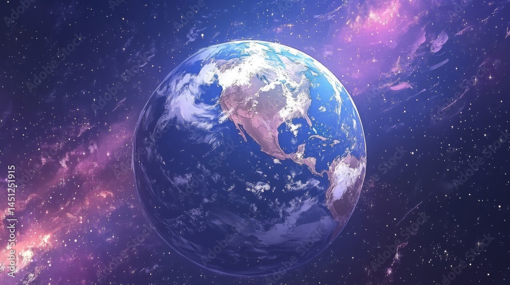 Obraz premium Earth From Space Surrounded by Stars and Nebulae