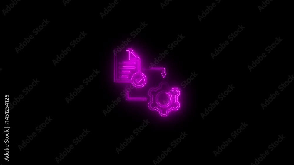 Glowing neon execution icon.HD motion graphic video animation with neon effects.isolated on a black background. Glowing neon execution icon.HD motion graphic video animation with neon effects.isolated on a black background.