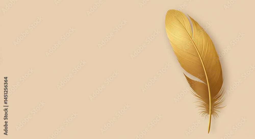 Elegant Gold Feather on Soft Beige Background for Creative Projects Elegant Gold Feather on Soft Beige Background for Creative Projects