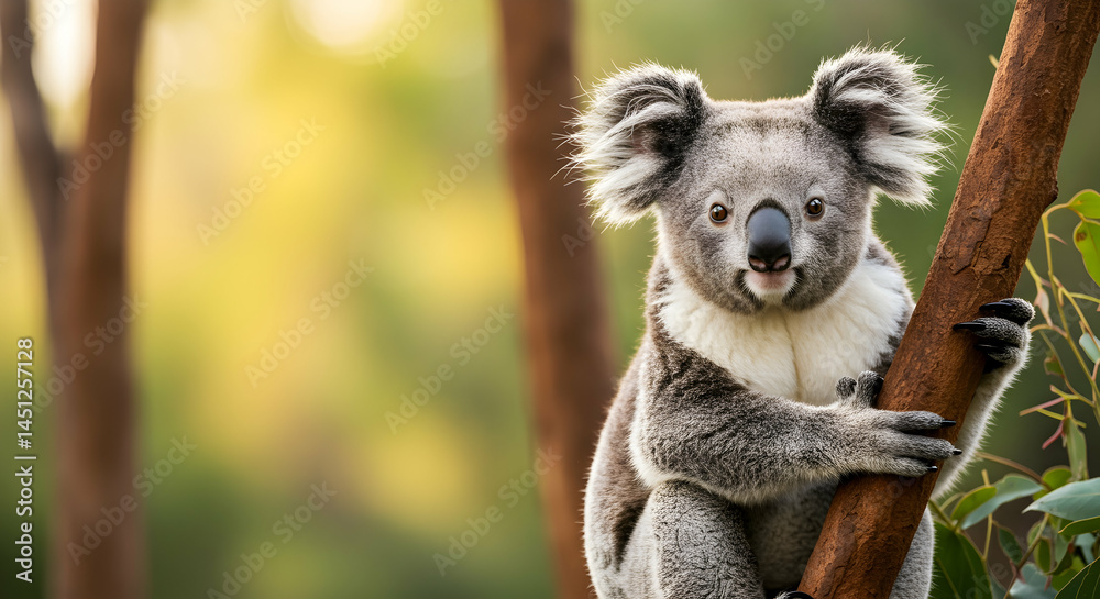 Fototapeta premium Adorable Koala with Fluffy Ears Sitting on Tree Branch during Day