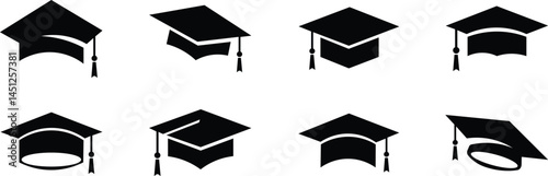 graduation cap icon set, university or college graduation hat icon, student graduation cap , student hat outline and filled vector sign. Academic cap linear and full pictogram.Vector Monochrome Icon