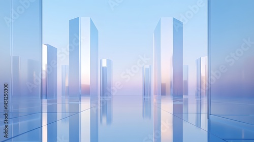 Fototapeta Naklejka Na Ścianę i Meble -  3d illustration of abstract architecture background, geometric architectural with chrome or metallic design, Futuristic city landscape,

