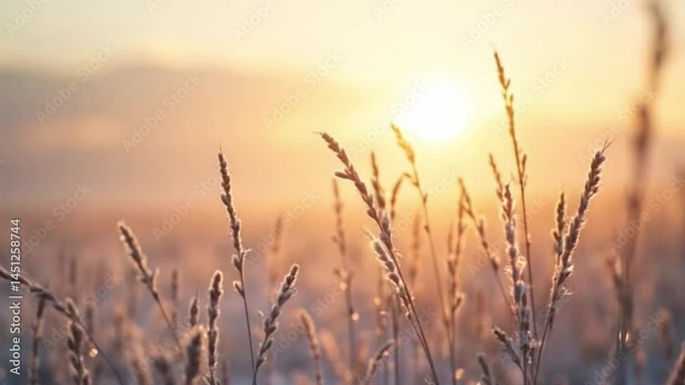 Golden hour illuminates a field of grain, creating a peaceful countryside scene Golden hour illuminates a field of grain, creating a peaceful countryside scene
