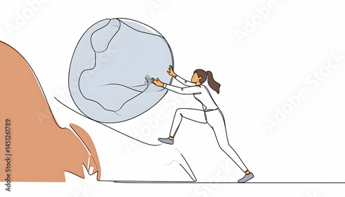 Woman Pushing Large Sphere Illustration