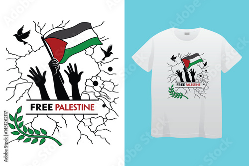 Palestine design vector, Save Palestine illustration for banner, t-shirt, poster, sticker, badges, social media design. Hand-Drawn Lettering Phrase, Calligraphy Graphic Typography.