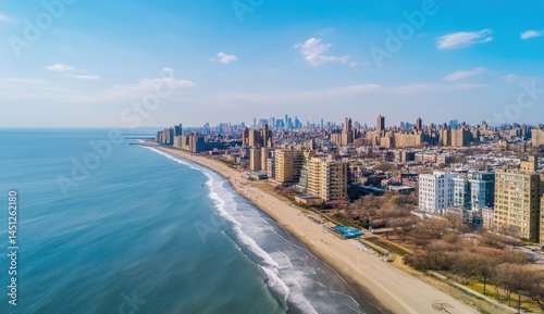 Aerial View of Rockaway Beach and the City Skyline