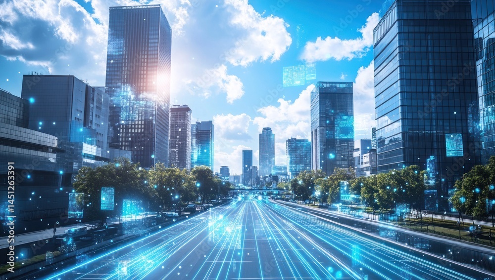 Fototapeta premium Futuristic Cityscape: Smart City Technology and Innovation