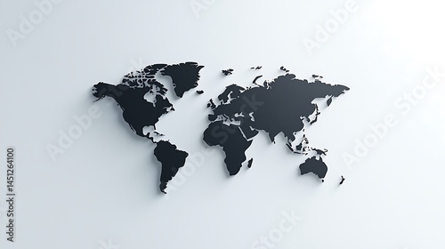 World Map in Black and White with Shadow Relief