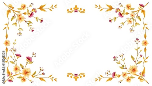Elegant Gold Floral Border on Cream Background for Certificates