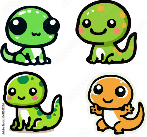 Cute Geckos – Cartoon Lizard Characters in Kawaii Style