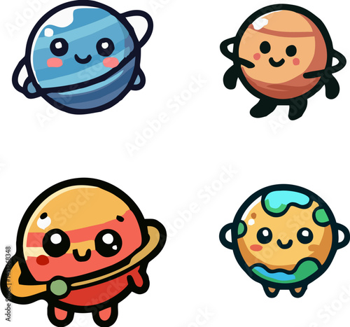 Happy Planet  – Kawaii Solar System Stickers